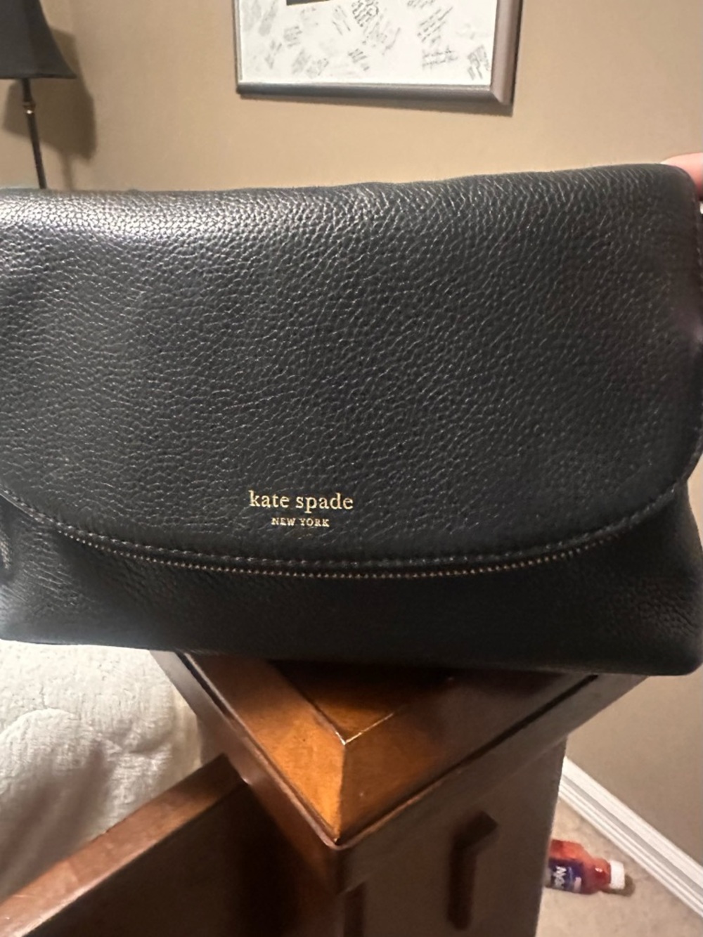 kate spade Black Pebbled Leather Crossbody with Gold Logo